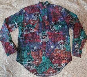 Vintage 80s The Look Western Shirt USA Mens Med Abstract Print Button Up